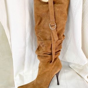 Classy suede high heel slouch boots like new